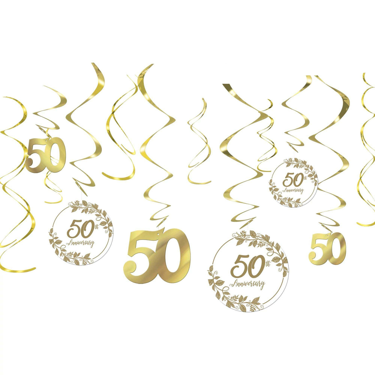 AMSCAN CA Wedding Anniversary 50th Anniversary Gold Spiral Decoration Kit with Cutouts, 12 Count