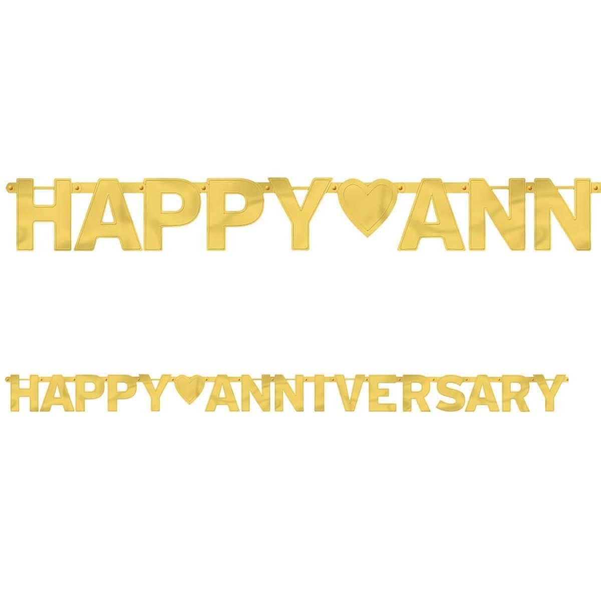 Buy Wedding Anniversary Happy Anniversary gold foil letter banner sold at Party Expert