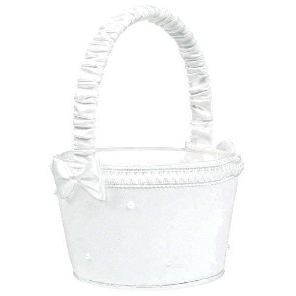 Buy Wedding Flower Basket - White with Faux Pearls 7 x 4.75 in. sold at Party Expert