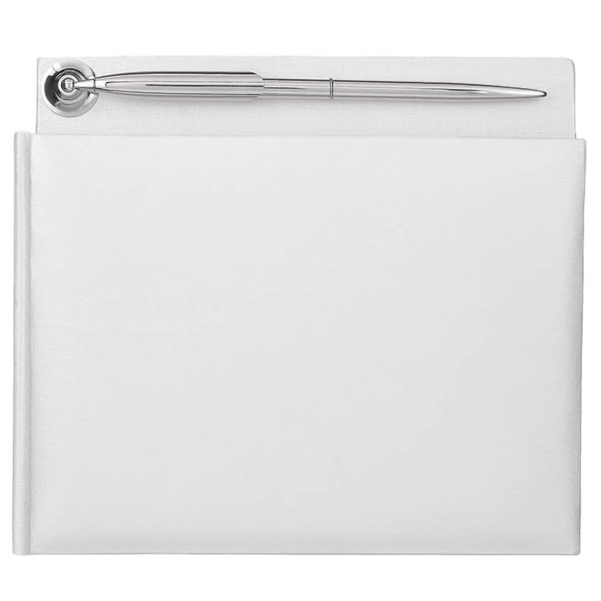 Buy Wedding Pearlized Paper Guest Book with Pen - White 7.5 X 8 In. sold at Party Expert