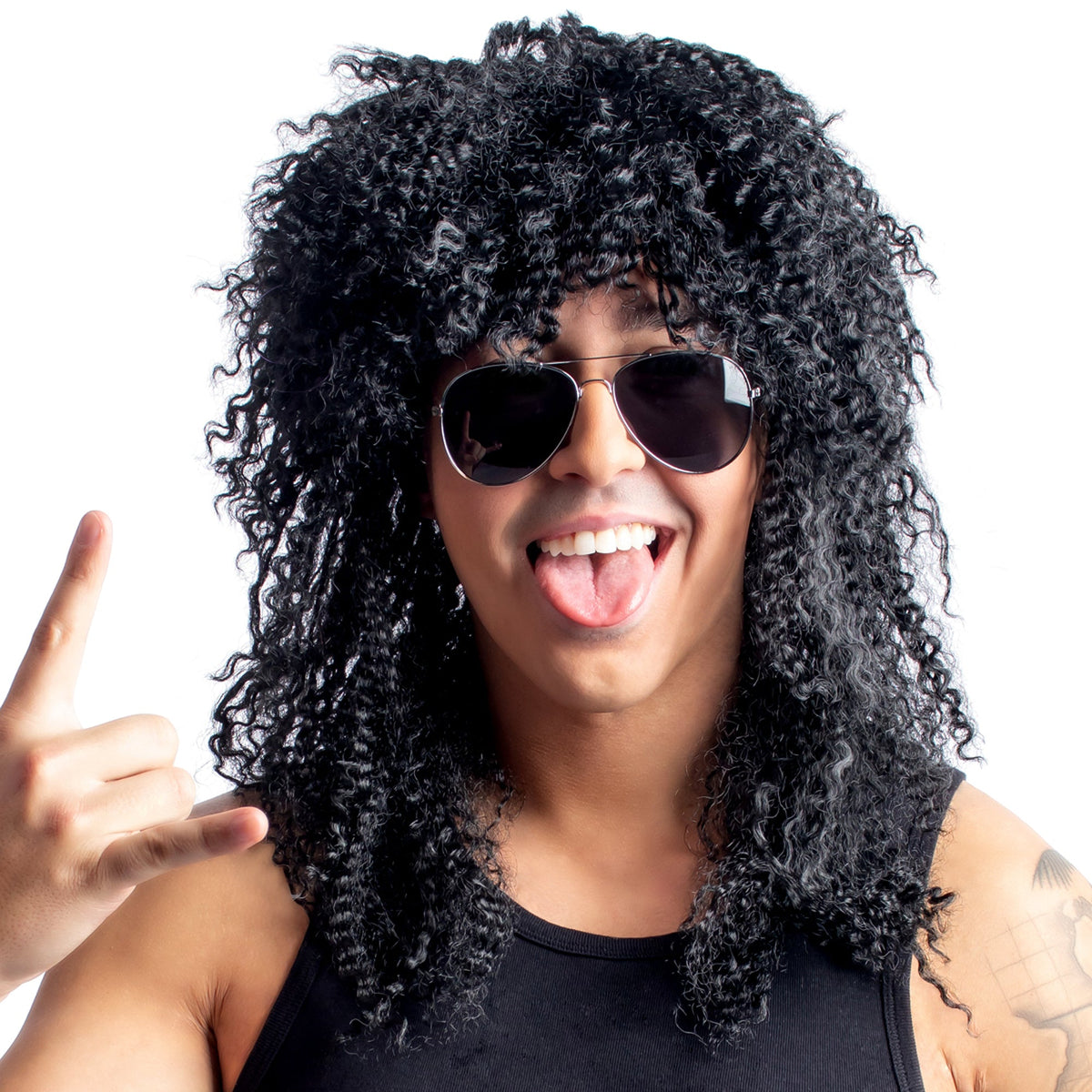 ANXIN WIG FACTORY Costume Accessories Black Rocker Wig for Adults 810077656631