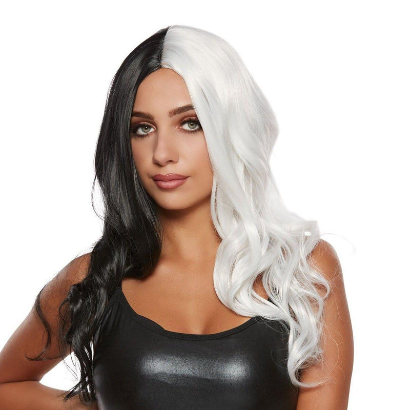 Buy Costume Accessories Black & White Cruella Long Wavy Wig for Women sold at Party Expert