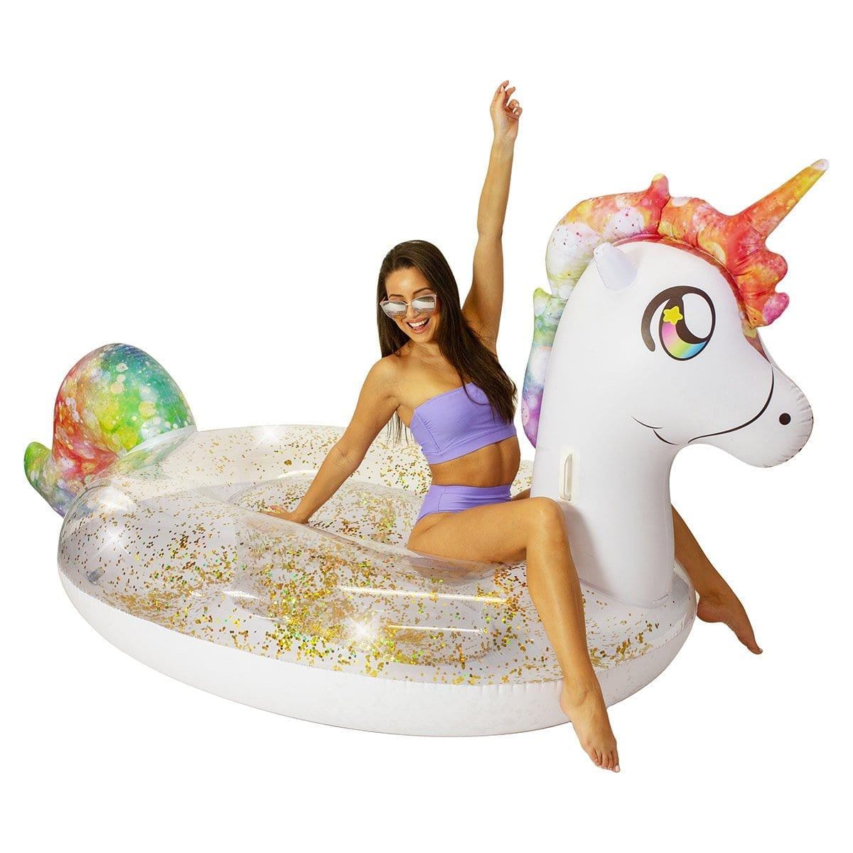 Buy Summer Gigantic Glitter Unicorn Pool Float sold at Party Expert