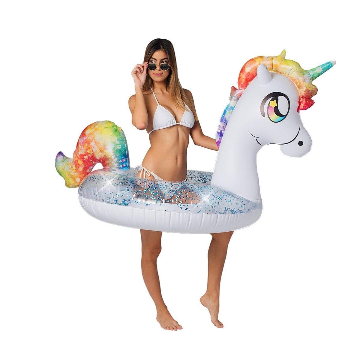 Buy Summer Glitter unicorn tube pool float sold at Party Expert