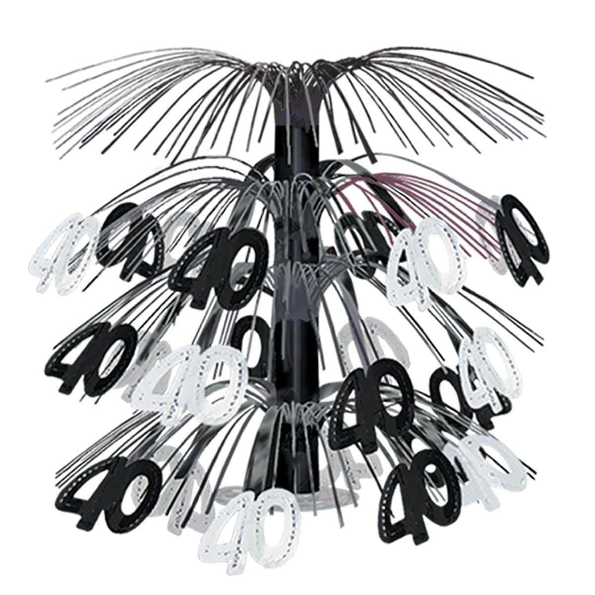 Buy Age Specific Birthday Cascade Centerpiece Bk & Sil - 40th Birthday 18 In. sold at Party Expert