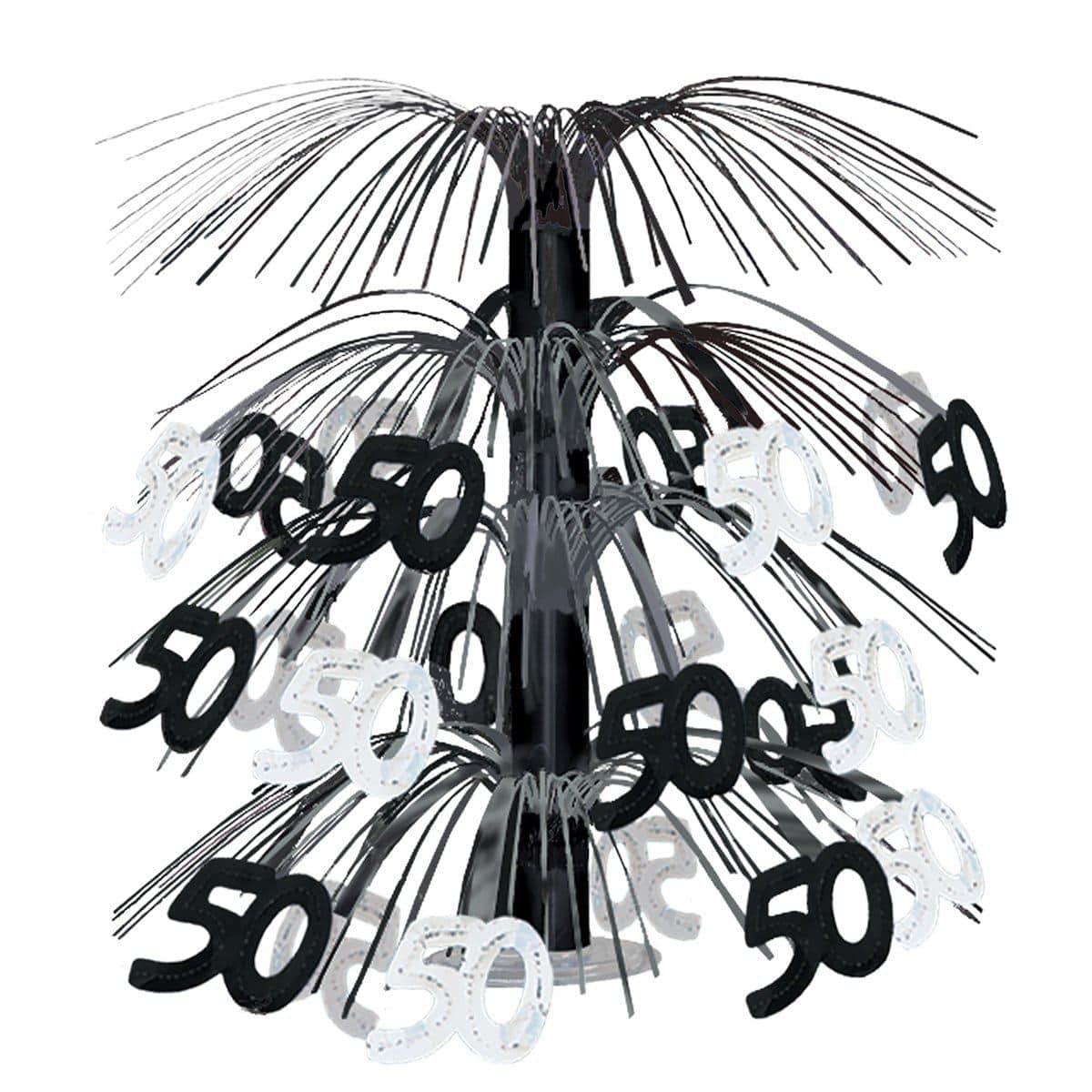 Buy Age Specific Birthday Cascade Centerpiece Bk & Sil - 50th Birthday 18 In. sold at Party Expert