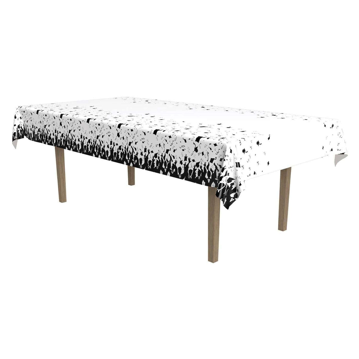BEISTLE COMPANY Graduation Graduation Caps Table Cover, 54" x 108", Plastic, Black and White