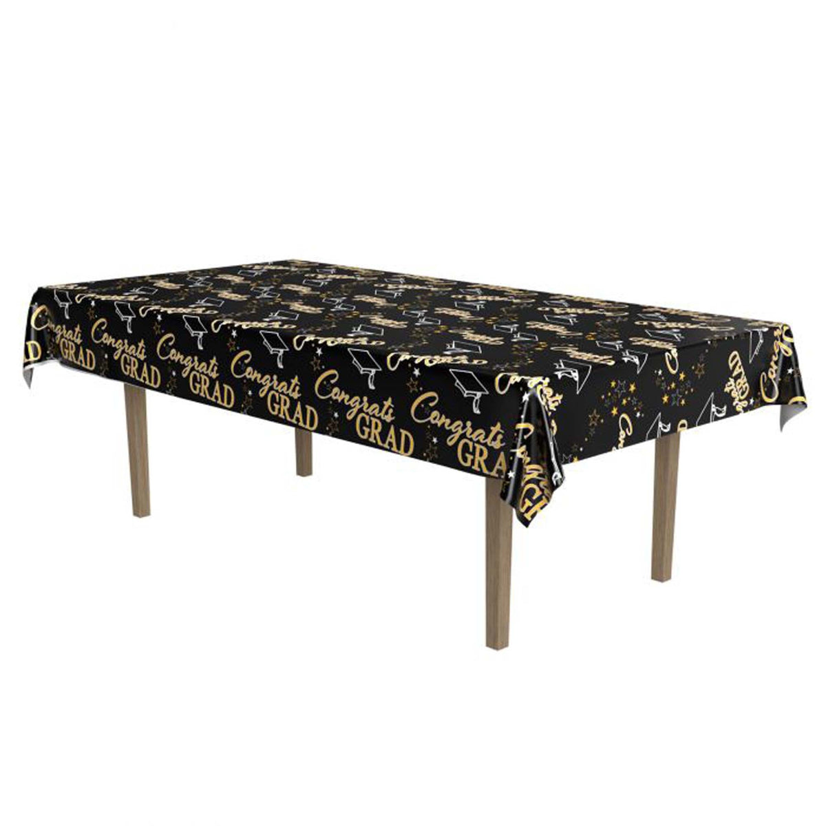 BEISTLE COMPANY Graduation Metallic Black and Gold Graduation Table Cover, 1 Count