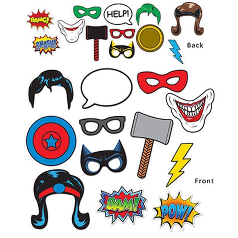 Buy Kids Birthday Superhero photo booth props, 12 per package sold at Party Expert