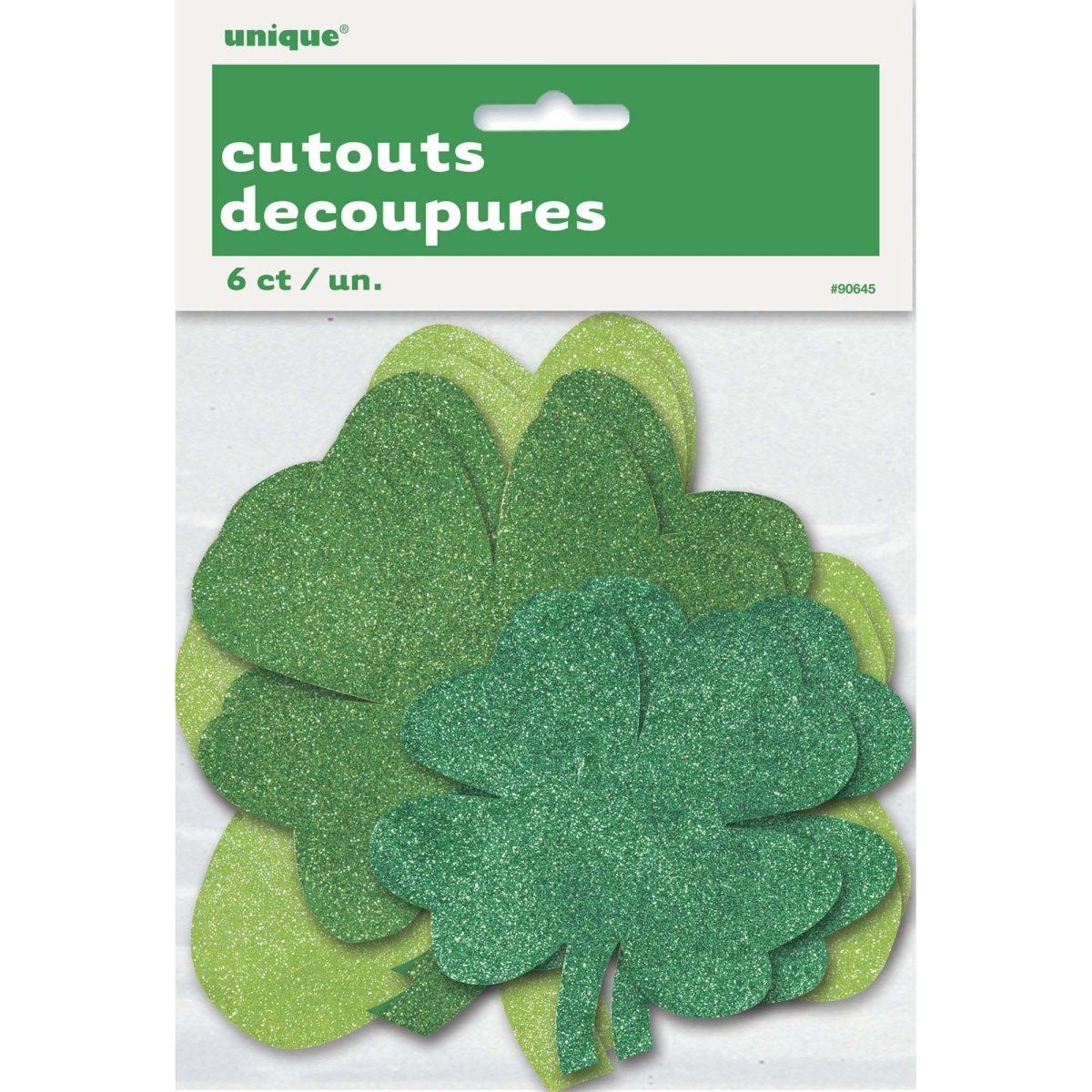 UNIQUE PARTY FAVORS St-Patrick St-Patrick's Day Glitter Shamrock Cutouts Decorations, 6 Count