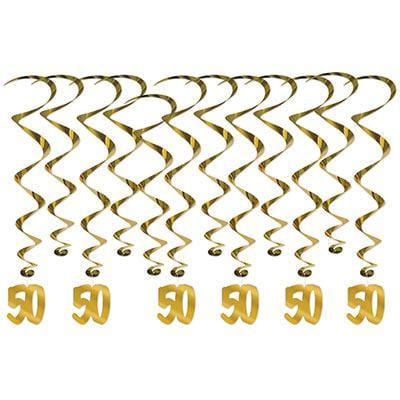 Buy Wedding Anniversary Gold 50 swirl decorations, 6 per package sold at Party Expert