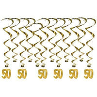 Buy Wedding Anniversary Gold 50 swirl decorations, 6 per package sold at Party Expert