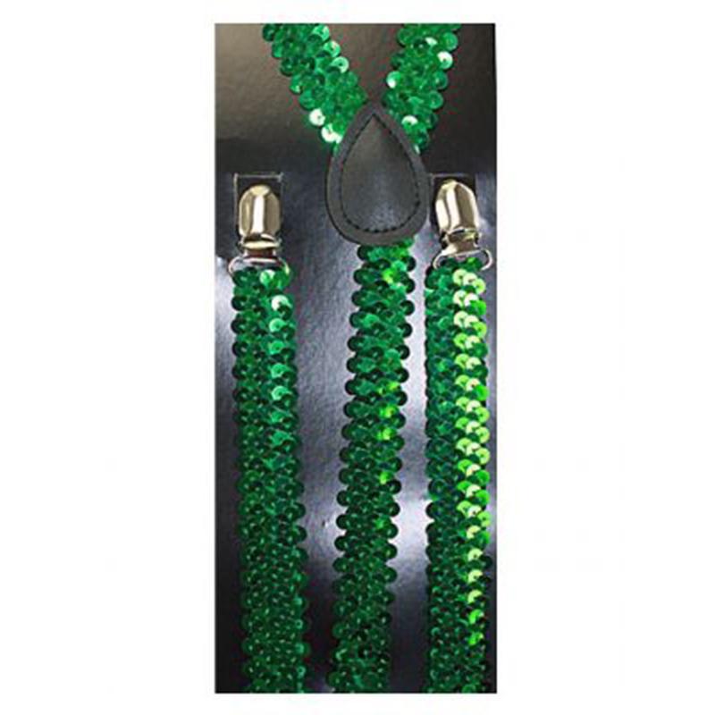 Buy Costume Accessories Green sequin suspenders for adults sold at Party Expert