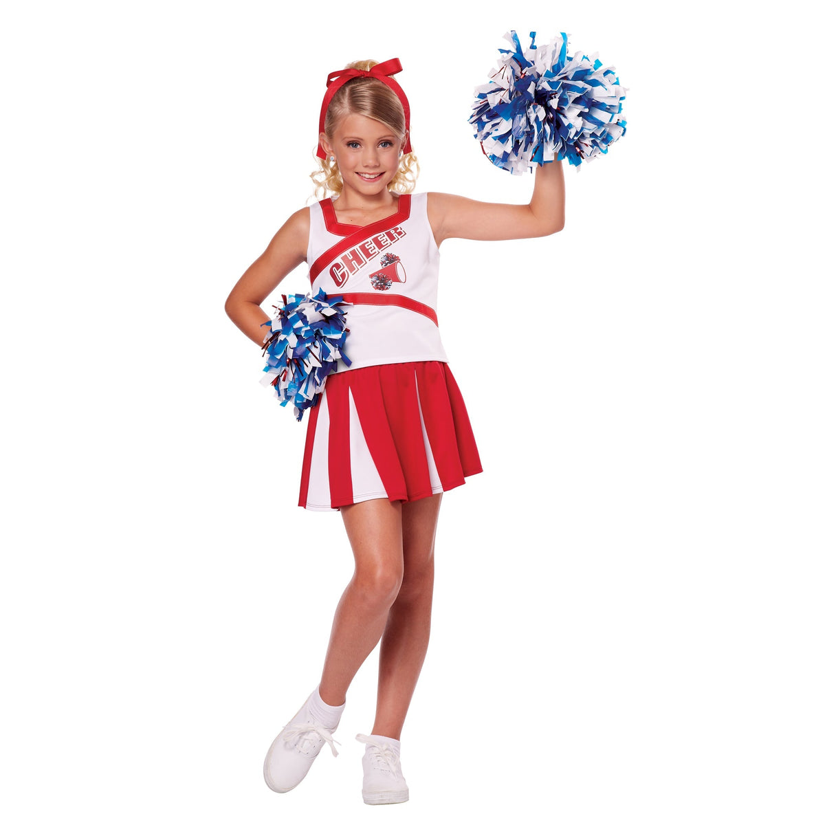 CALIFORNIA COSTUMES Costumes Go Team Cheerleader Costume for Kids, Bleu and Red Dress With Pom Poms