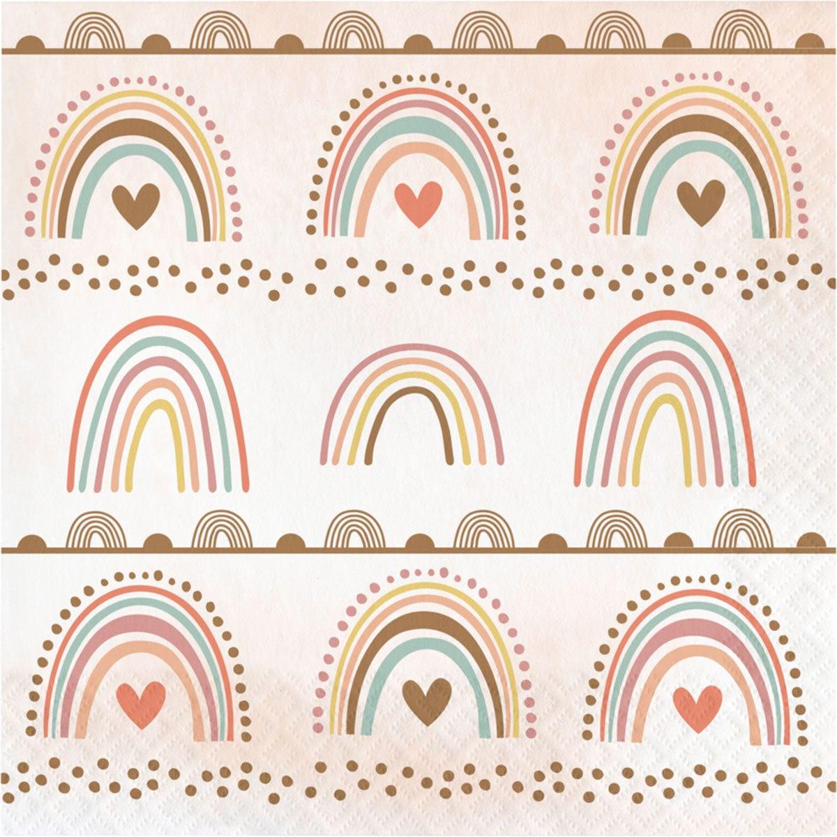 CREATIVE CONVERTING 1st Birthday Boho Rainbow Lunch Napkins, 16 Count