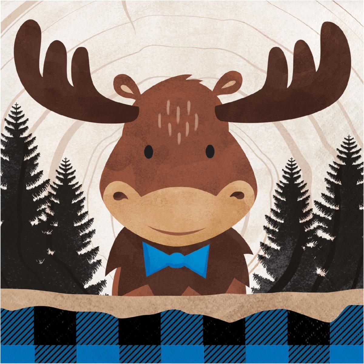Buy 1st Birthday Moose Buffalo Plaid Lunch Napkins, 16 Count sold at Party Expert