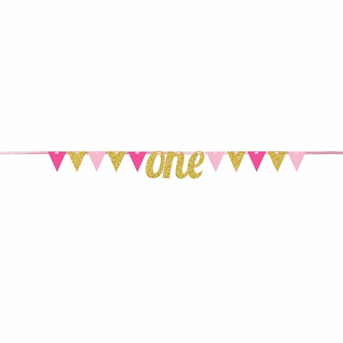 Buy 1st Birthday Pennant Banner One Glitter - Pink sold at Party Expert