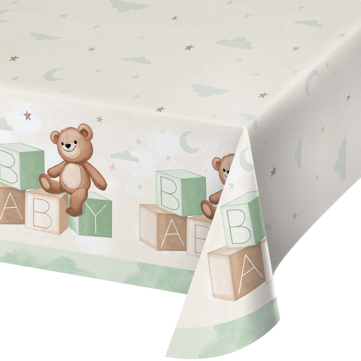 CREATIVE CONVERTING Baby Shower Teddy Bear Rectangular Paper Table Cover, 54 x 102 Inches, 1 Count