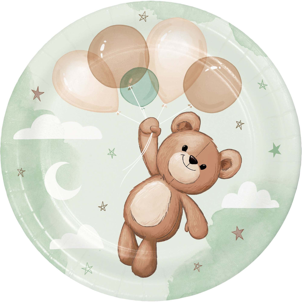 CREATIVE CONVERTING Baby Shower Teddy Bear Small Round Dessert Paper Plates, 7 Inches, 8 Count