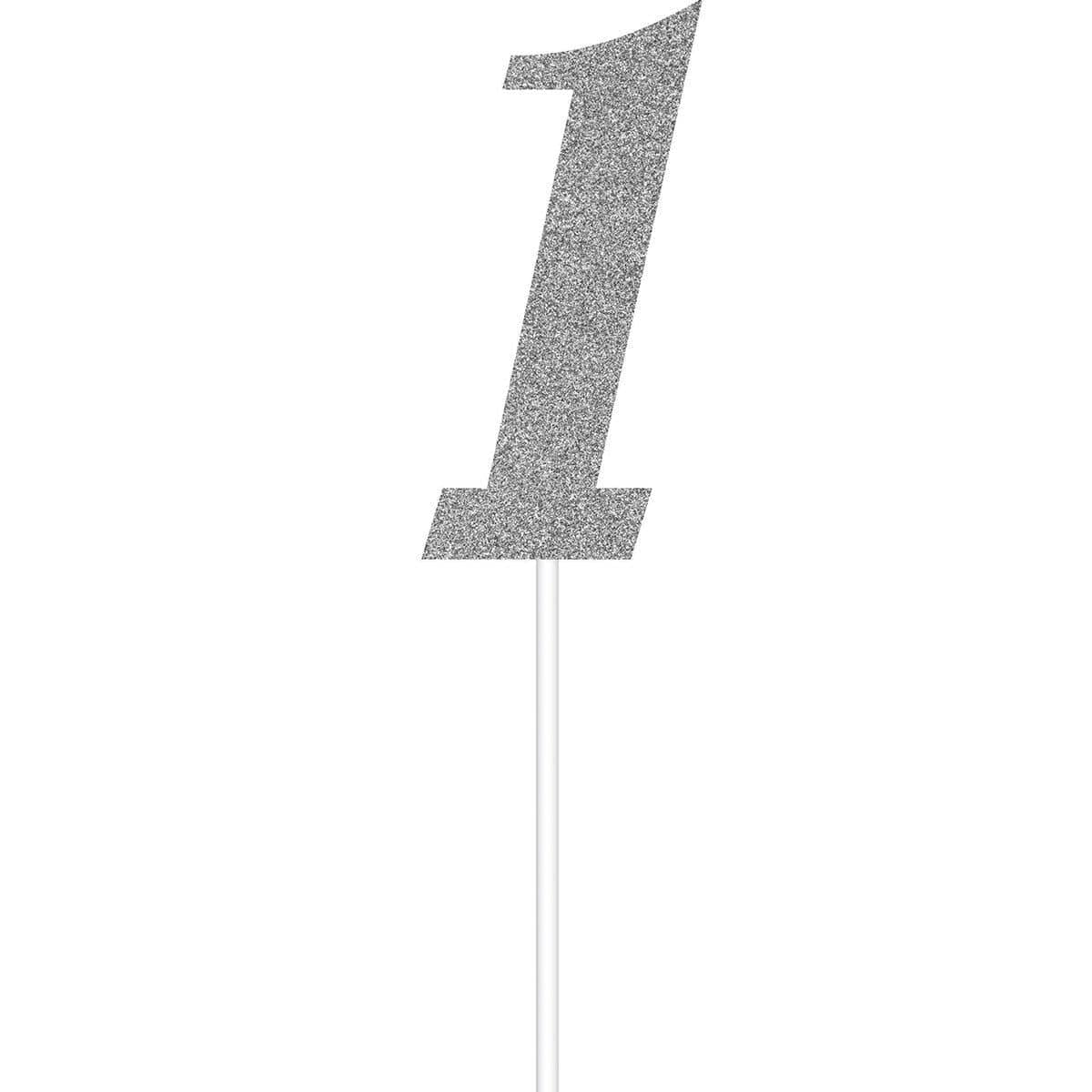 Buy Cake Supplies Cake Topper 1 Glitter 6 In. - Silver sold at Party Expert