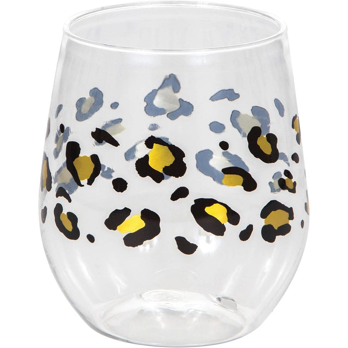 CREATIVE CONVERTING Everyday Entertaining Leopard Wine Glass, Plastic, 14 oz
