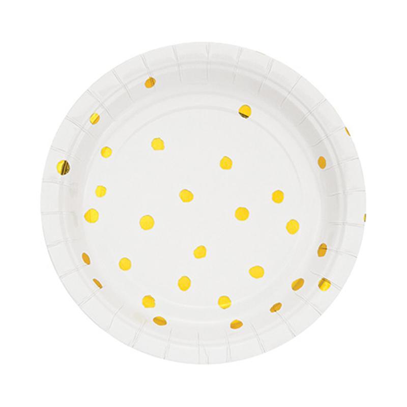 Buy Everyday Entertaining White & Gold Paper Plates 7 Inches, 8 per Package sold at Party Expert