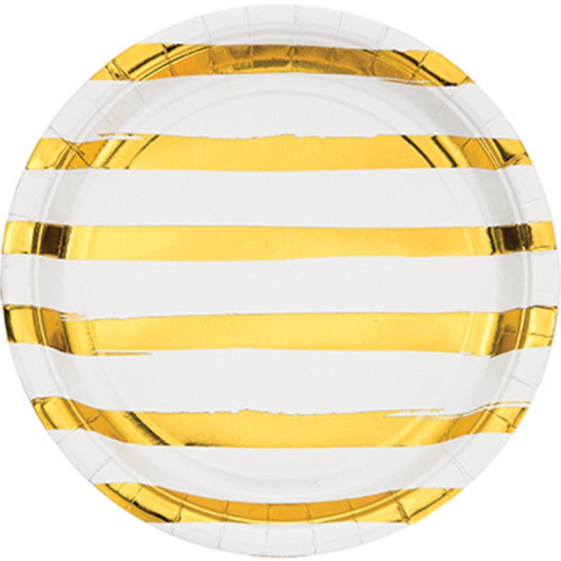 Buy Everyday Entertaining White & Gold Paper Plates 9 Inches, 8 per Package sold at Party Expert