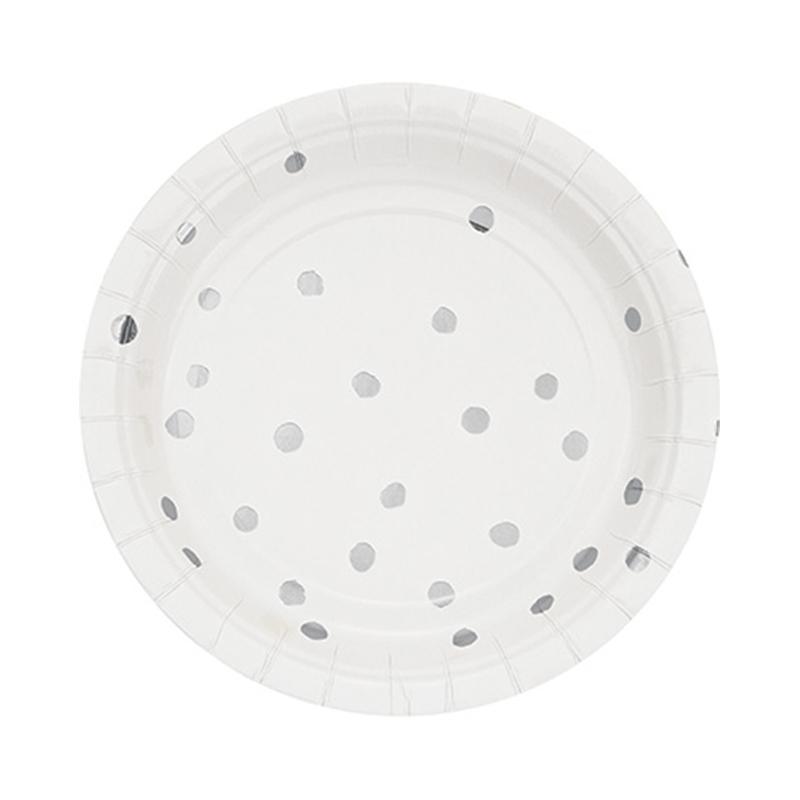 Buy Everyday Entertaining White & Silver Paper Plates 7 Inches, 8 per Package sold at Party Expert