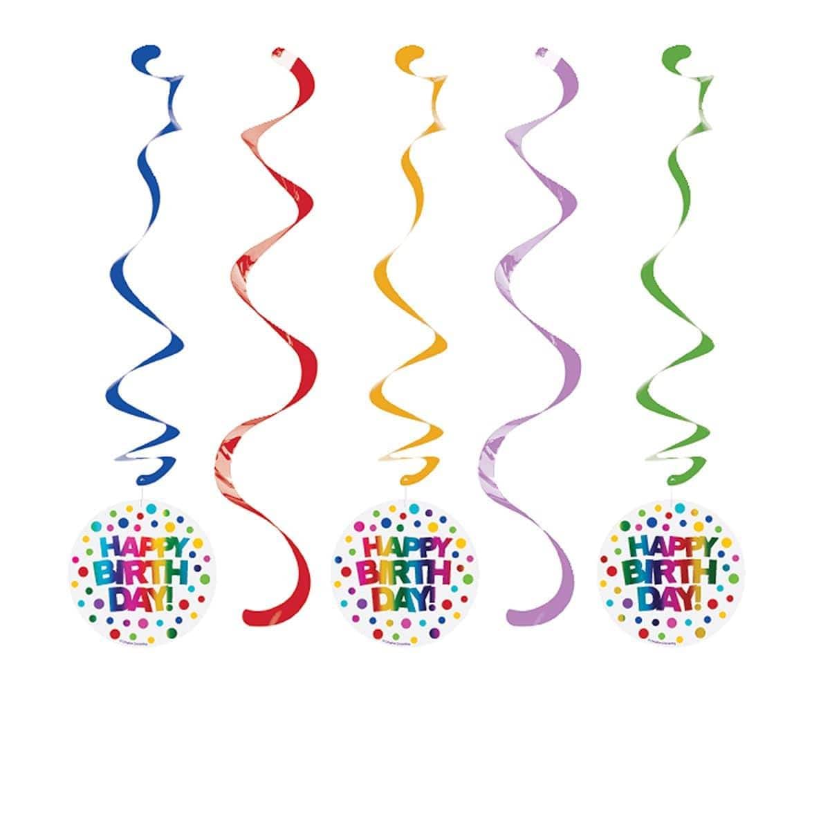 Buy General Birthday Rainbow Foil Birthday - Swirls 5/pkg sold at Party Expert