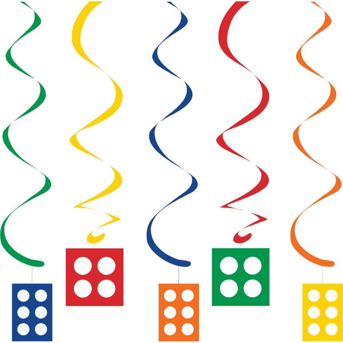 Buy Kids Birthday Block Party swirl decorations, 5 per package sold at Party Expert