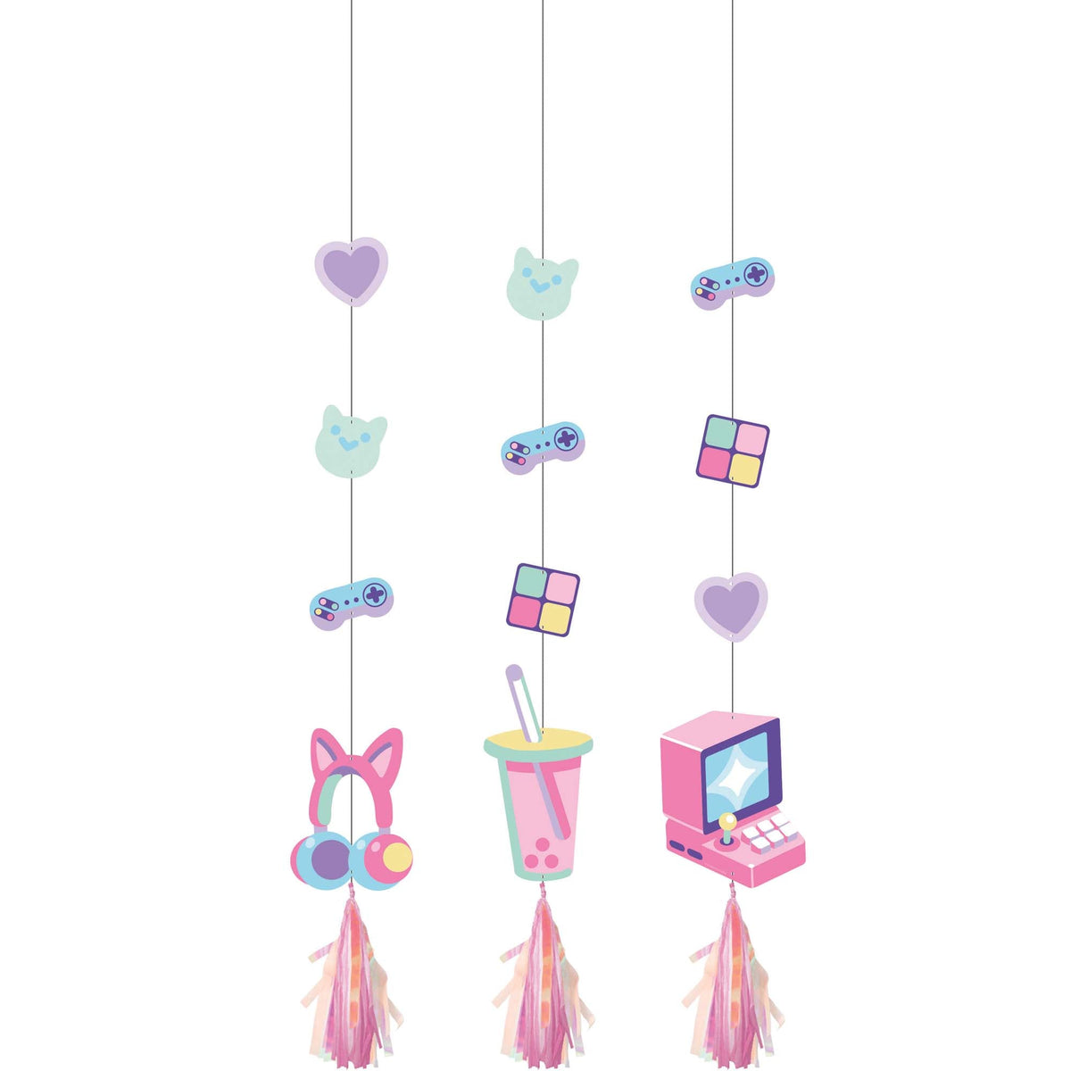 CREATIVE CONVERTING Kids Birthday Digital Game Hanging Cutouts with Tassels, 36 x 6 Inches, 3 Count