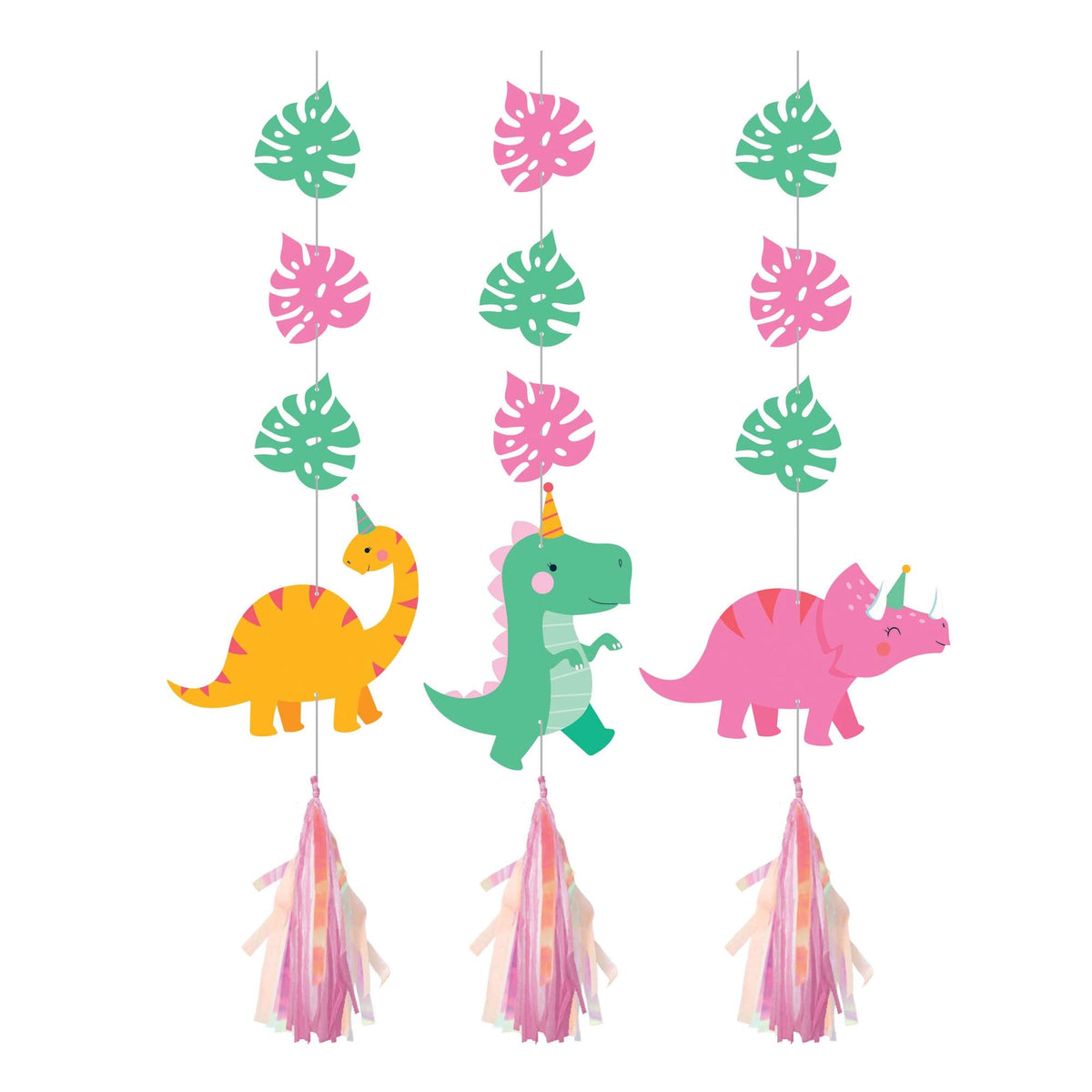 CREATIVE CONVERTING Kids Birthday Dino Party Hanging Cutouts with Tassels, 3 Count