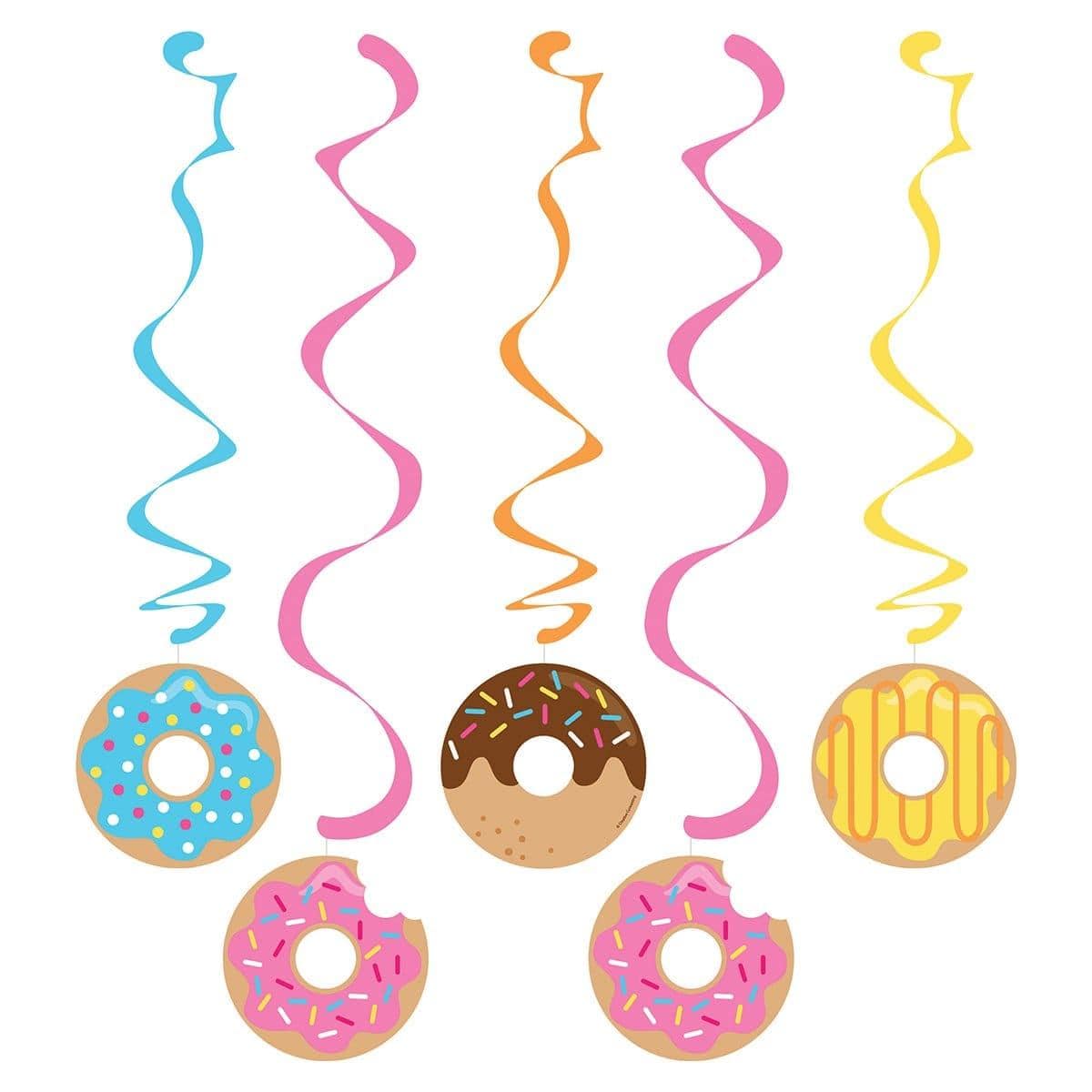 Buy Kids Birthday Donut Time swirl decorations, 5 per package sold at Party Expert