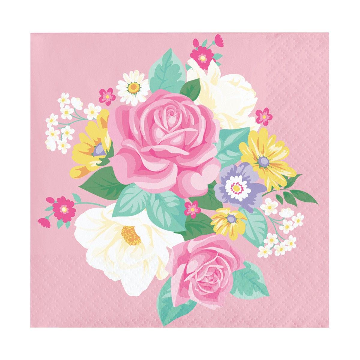 CREATIVE CONVERTING Kids Birthday Floral Tea Party Beverage Napkins, 16 Count