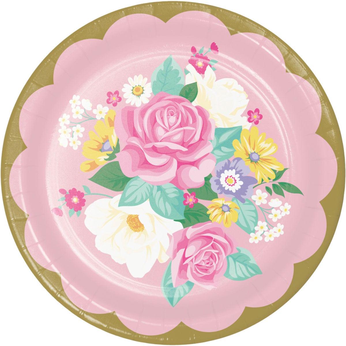 CREATIVE CONVERTING Kids Birthday Floral Tea Party Dinner Paper Plates, 9 in, 8 Count