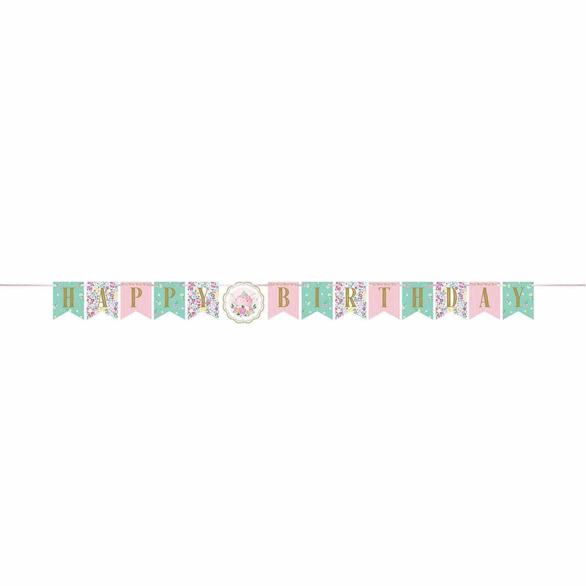 CREATIVE CONVERTING Kids Birthday Floral Tea Party Jointed Banner, 65 in