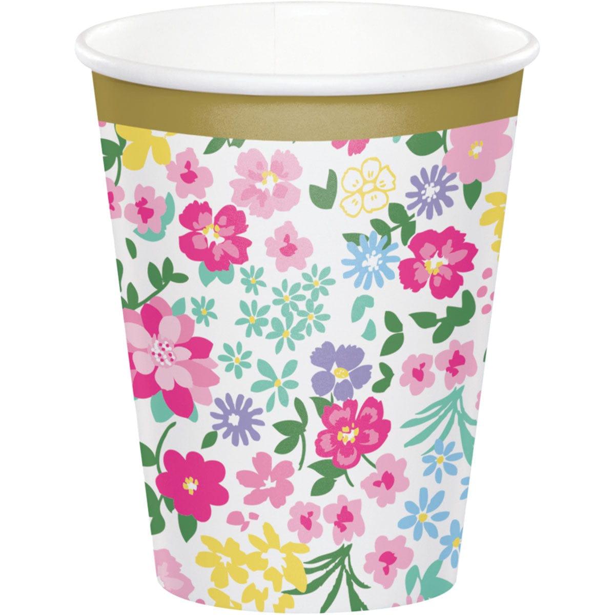 CREATIVE CONVERTING Kids Birthday Floral Tea Party Paper Cups, 9 oz, 8 Count