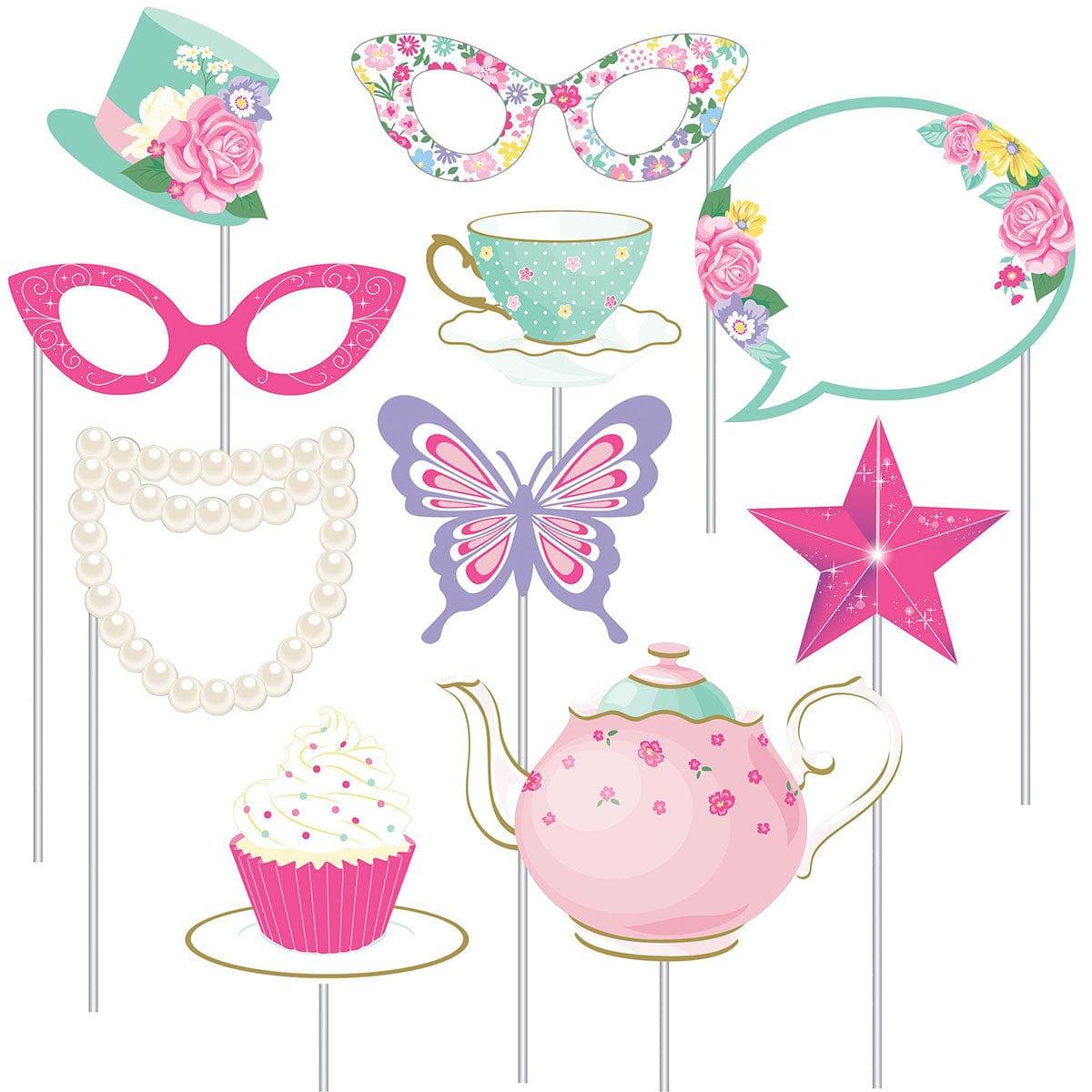 CREATIVE CONVERTING Kids Birthday Floral Tea Party Photo Props Kit, 10 Count