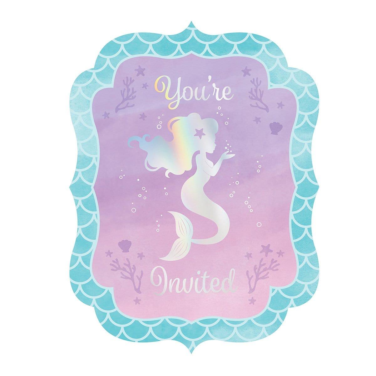 Buy Kids Birthday Mermaid Shine invitations, 8 per package sold at Party Expert