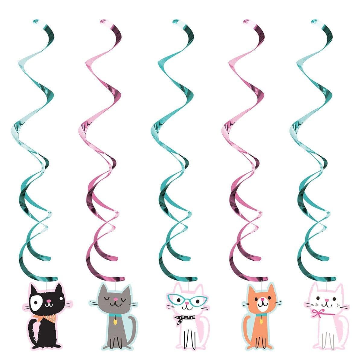 Buy Kids Birthday Purr-fect Party swirl decorations, 5 per package sold at Party Expert