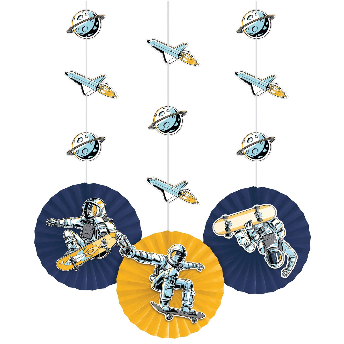 CREATIVE CONVERTING Kids Birthday Space Skateboard Hanging Decorations, 3 Count