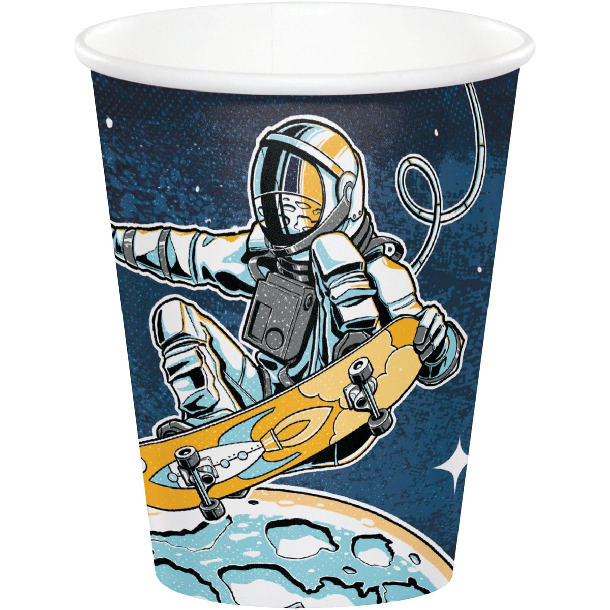 CREATIVE CONVERTING Kids Birthday Space Skateboard Paper Cups, 9 oz, 8 Count