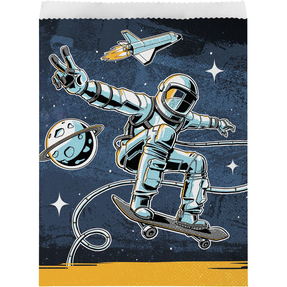 CREATIVE CONVERTING Kids Birthday Space Skateboard Paper Treat Bags, 8 Count