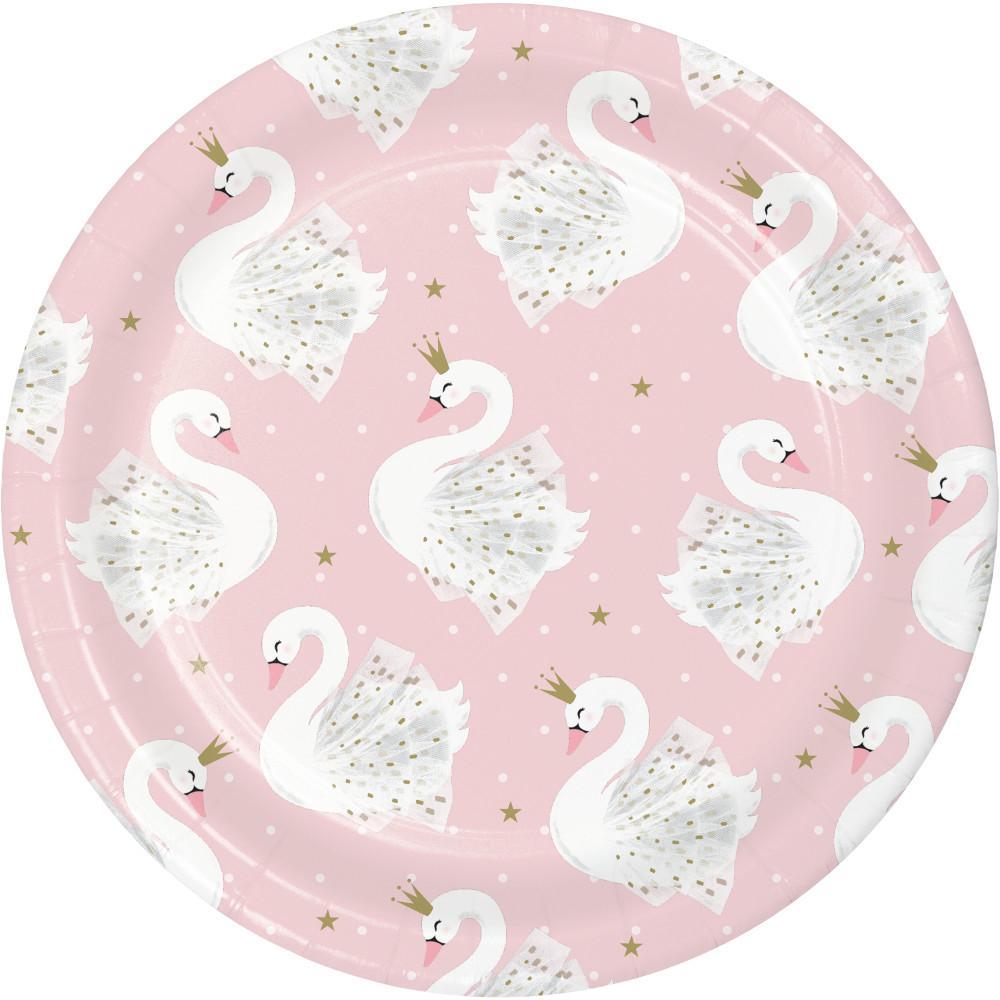 Buy Kids Birthday Swan Party Dessert Plates 7 inches, 8 per package sold at Party Expert