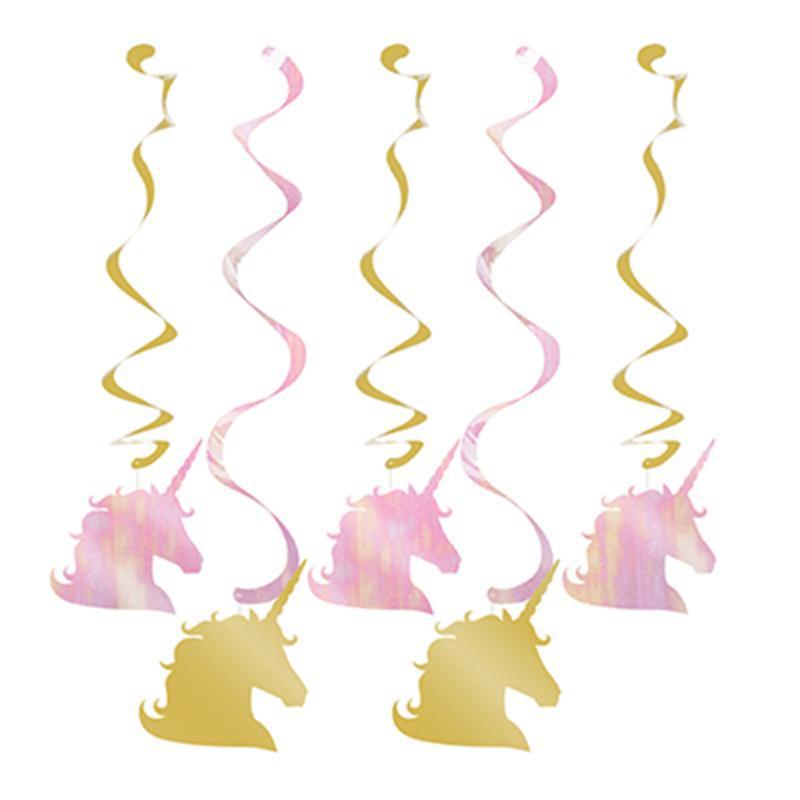 Buy Kids Birthday Unicorn Sparkle swirl decorations, 5 per package sold at Party Expert