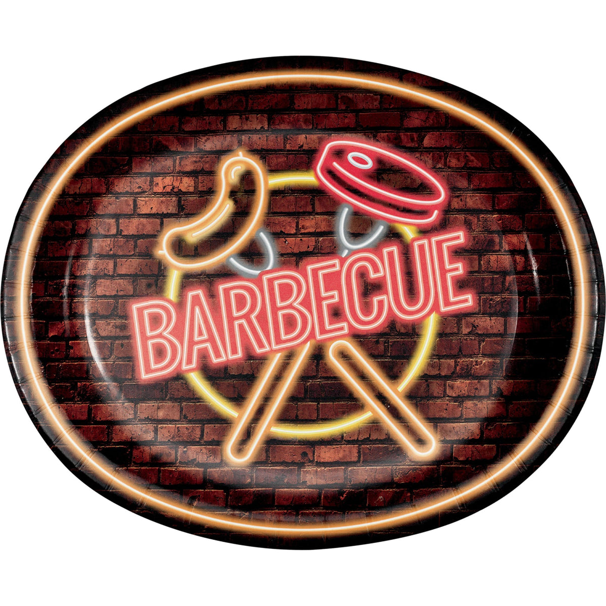 CREATIVE CONVERTING Summer Neon BBQ Large Oval Paper Plates, 10 x 12 Inches, 8 Count