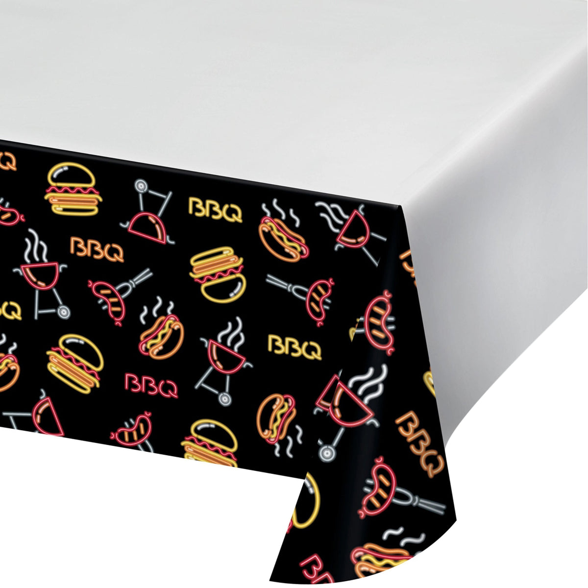 CREATIVE CONVERTING Summer Neon BBQ Rectangular Paper Table Cover, 54 x 102 Inches, 1 Count