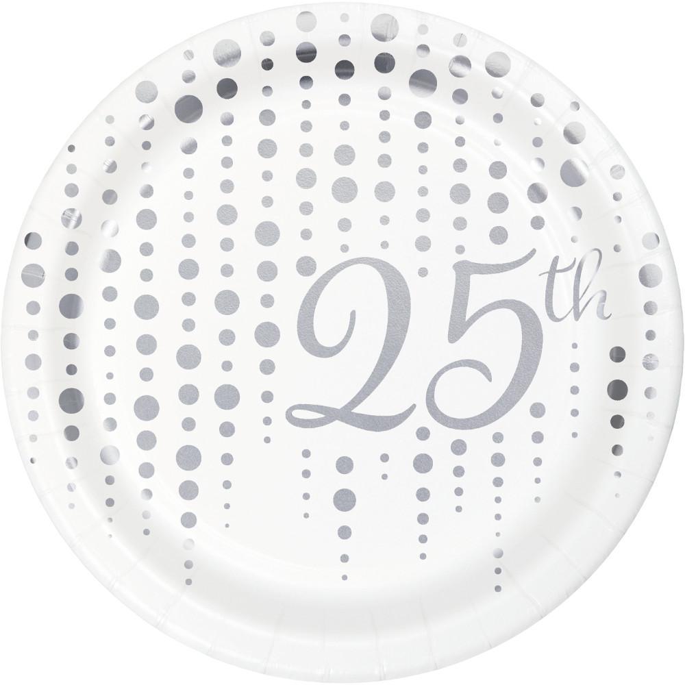 Buy Wedding Anniversary 25th Anniversary paper plates 7 inches, 8 per package sold at Party Expert