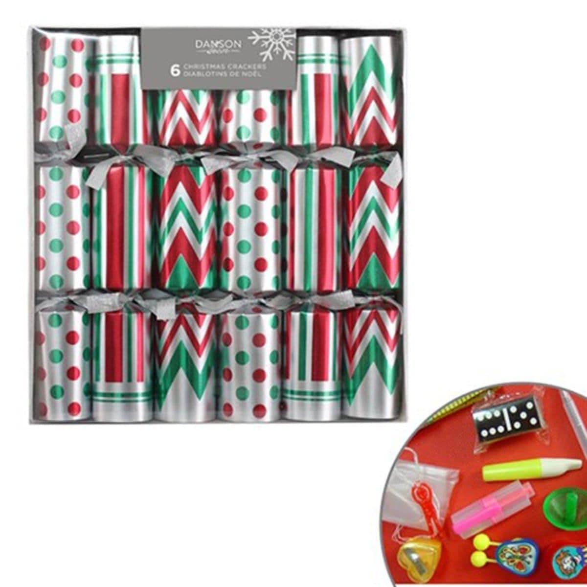 Buy Christmas Red, green and silver Christmas crackers - 6 per package sold at Party Expert