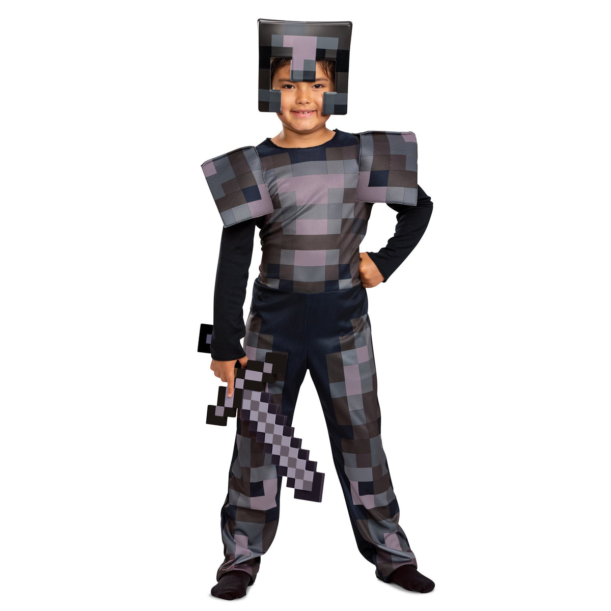 DISGUISE (TOY-SPORT) Costumes Minecraft Netherite Armor Classic Costume for Kids, Grey Jumpsuit